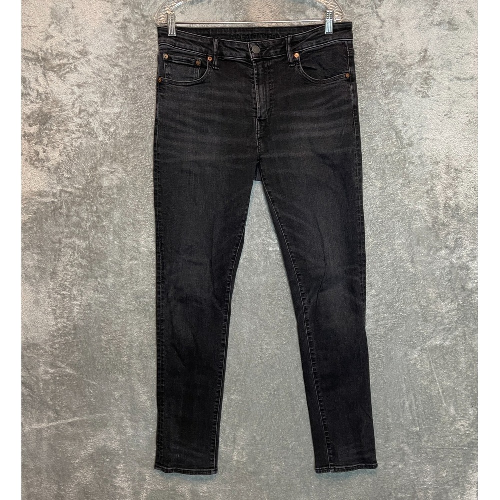 American Eagle Mens Slim Black Denim Jean 34x34 Hipster Grunge Punk Trap Stretch